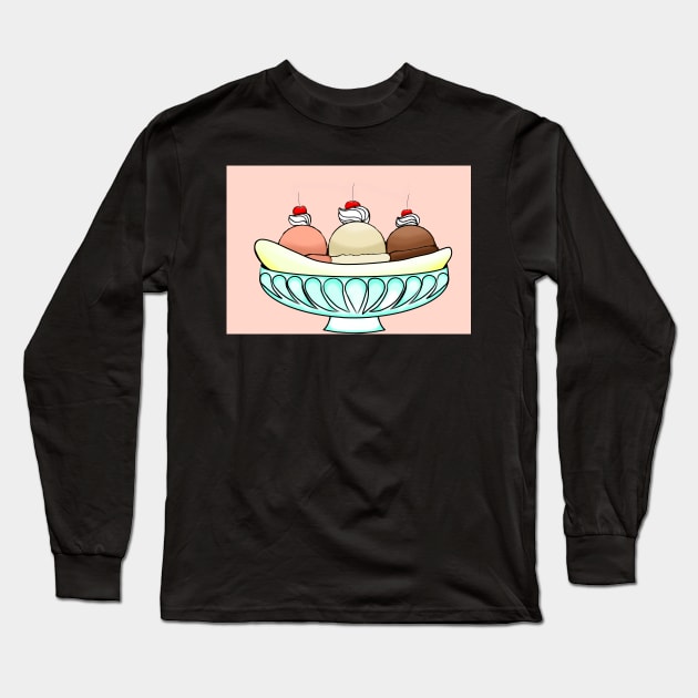 Banana Split Ice cream Sundae Long Sleeve T-Shirt by Art by Eric William.s